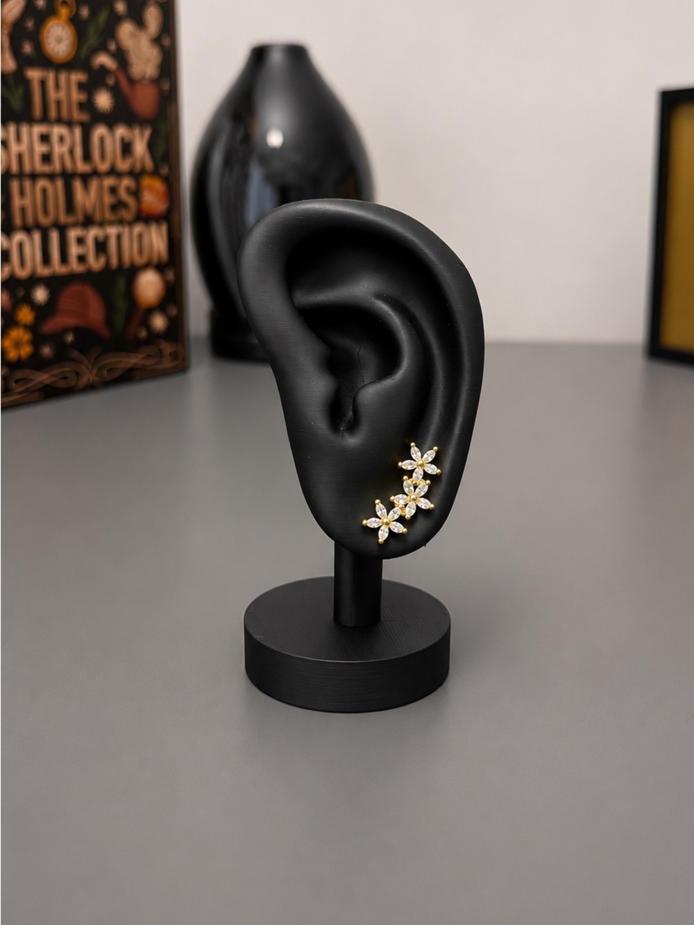 Gold Crystal Flower Ear Climber Earrings Dainty Floral New Gift